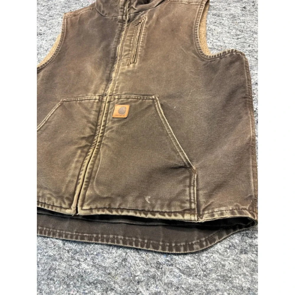 Carhartt V33 DKB Mock Neck Sherpa Lined Sandstone Duck Vest Mens Large Brown